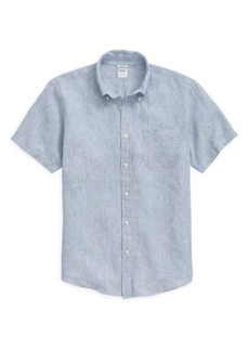 Brooks Brothers Pinstripe Short Sleeve Linen Button-Down Shirt