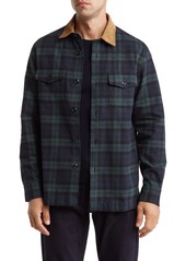 Brooks Brothers Plaid Corduroy Collar Twill Shirt Jacket in Blackwatch at Nordstrom Rack