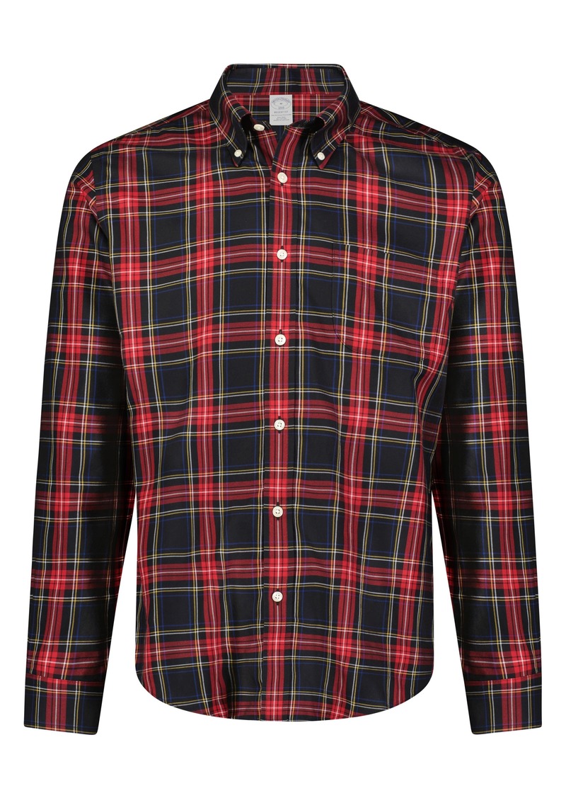 Brooks Brothers Plaid Regent Fit Cotton Button-Down Shirt in Stewart Black at Nordstrom Rack