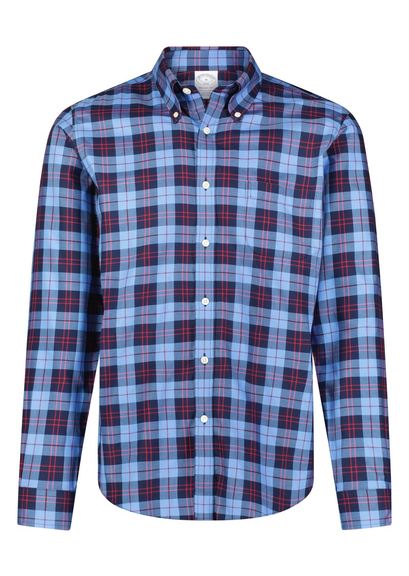 Brooks Brothers Regent Fit Button Collar Shirt in Plaid Marina at Nordstrom Rack
