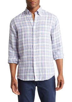Brooks Brothers Regular Fit Plaid Linen Button-Down Shirt in Tartan Blue Pink at Nordstrom Rack