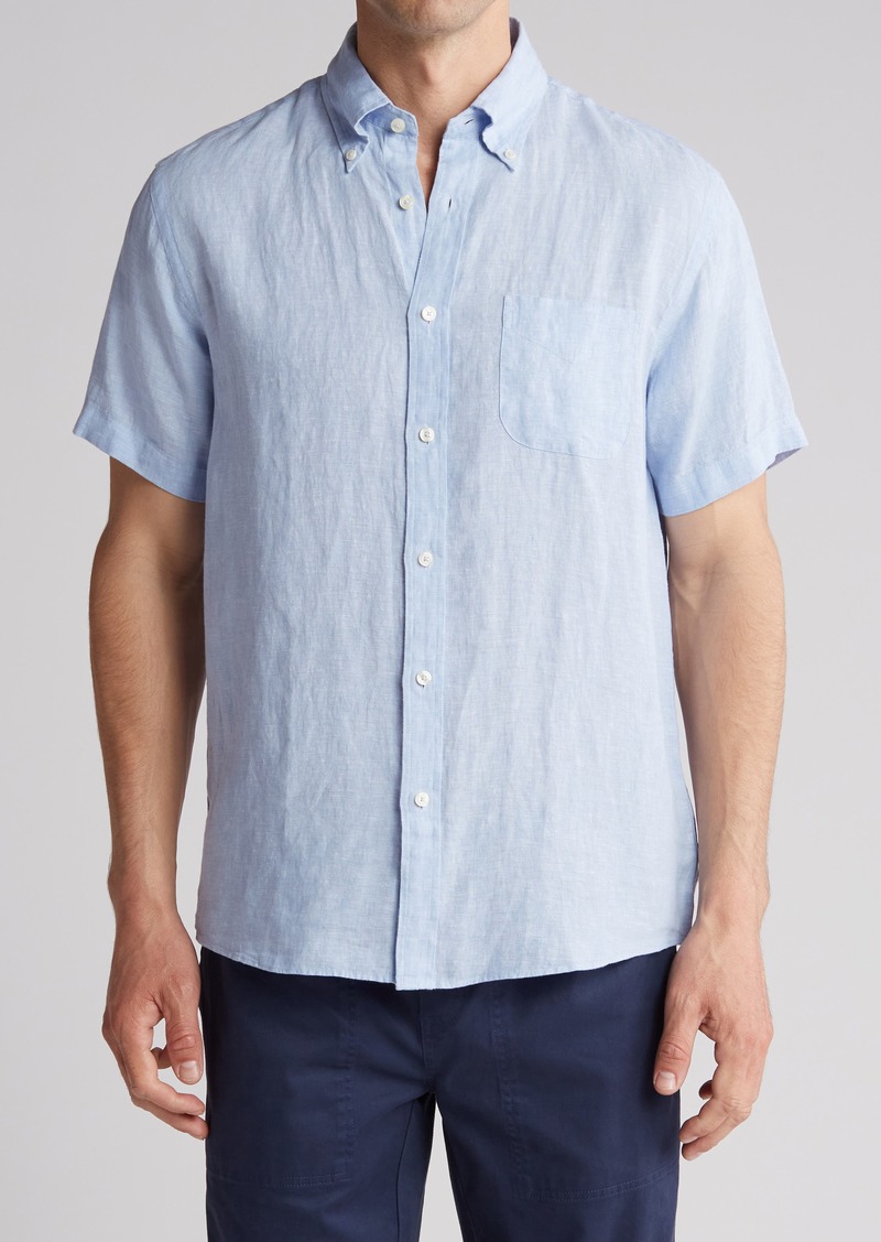 Brooks Brothers Regular Fit Short Sleeve Linen Button-Down Shirt in Hydrangea at Nordstrom Rack