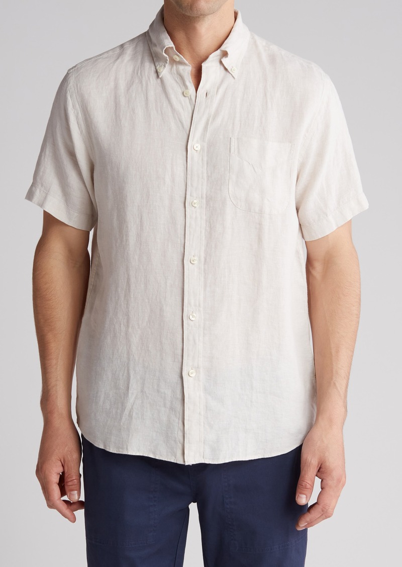 Brooks Brothers Regular Fit Short Sleeve Linen Button-Down Shirt in Safari at Nordstrom Rack