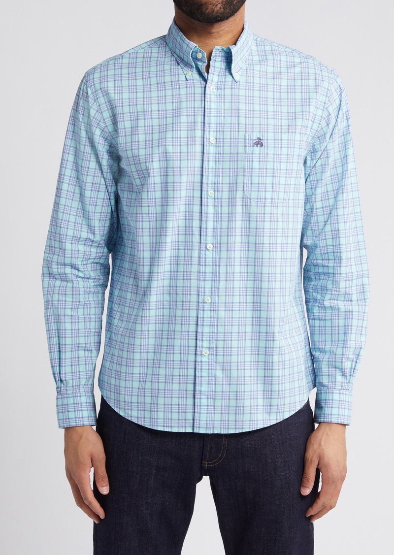 Brooks Brothers Regular Fit Spring Check Cotton Dress Shirt in Turquoise Tartan at Nordstrom Rack