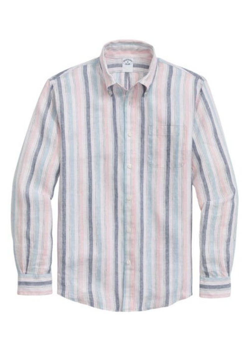 Brooks Brothers Regular Fit Stripe Linen Button-Down Shirt