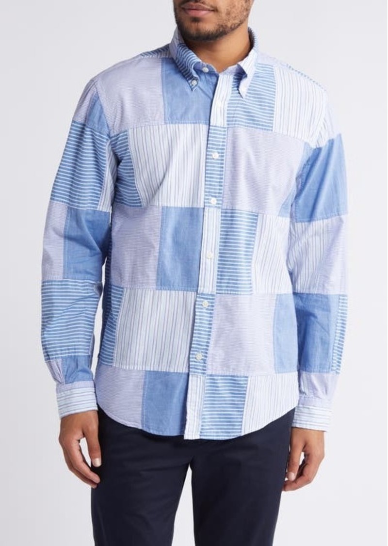 Brooks Brothers Regular Fit Stripe Patchwork Cotton Madras Button-Down Shirt