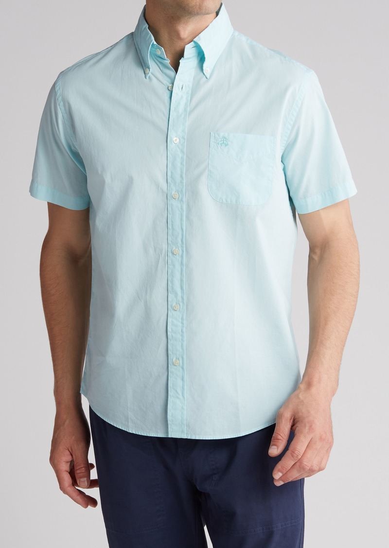 Brooks Brothers Solid Blue Button-Down Short Sleeve Shirt in Angel Blue at Nordstrom Rack
