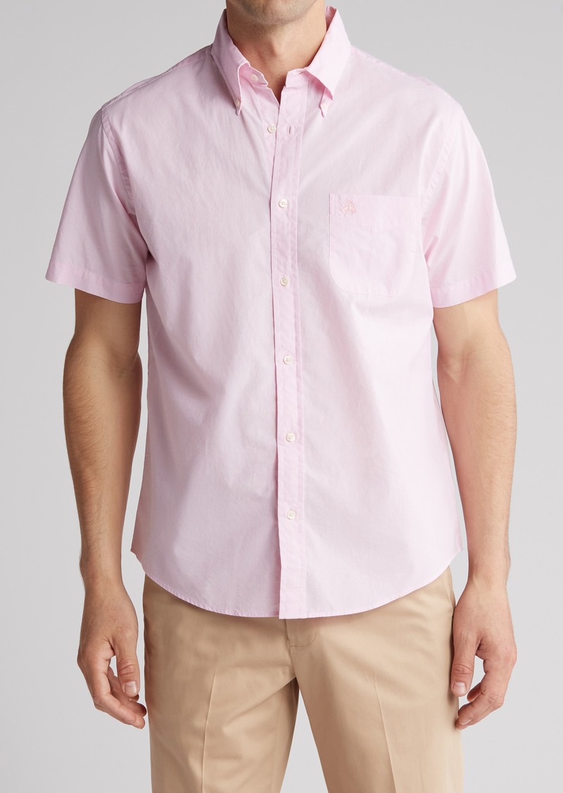 Brooks Brothers Solid Pink Button-Down Short Sleeve Shirt at Nordstrom Rack