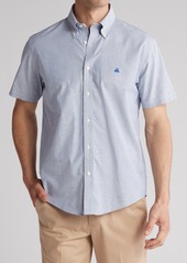 Brooks Brothers Solid Regular Fit Linen Oxford Short Sleeve Shirt in Sodalite at Nordstrom Rack