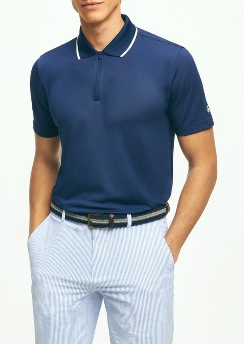 Brooks Brothers Solid Tipped Quarter Zip Performance Golf Polo