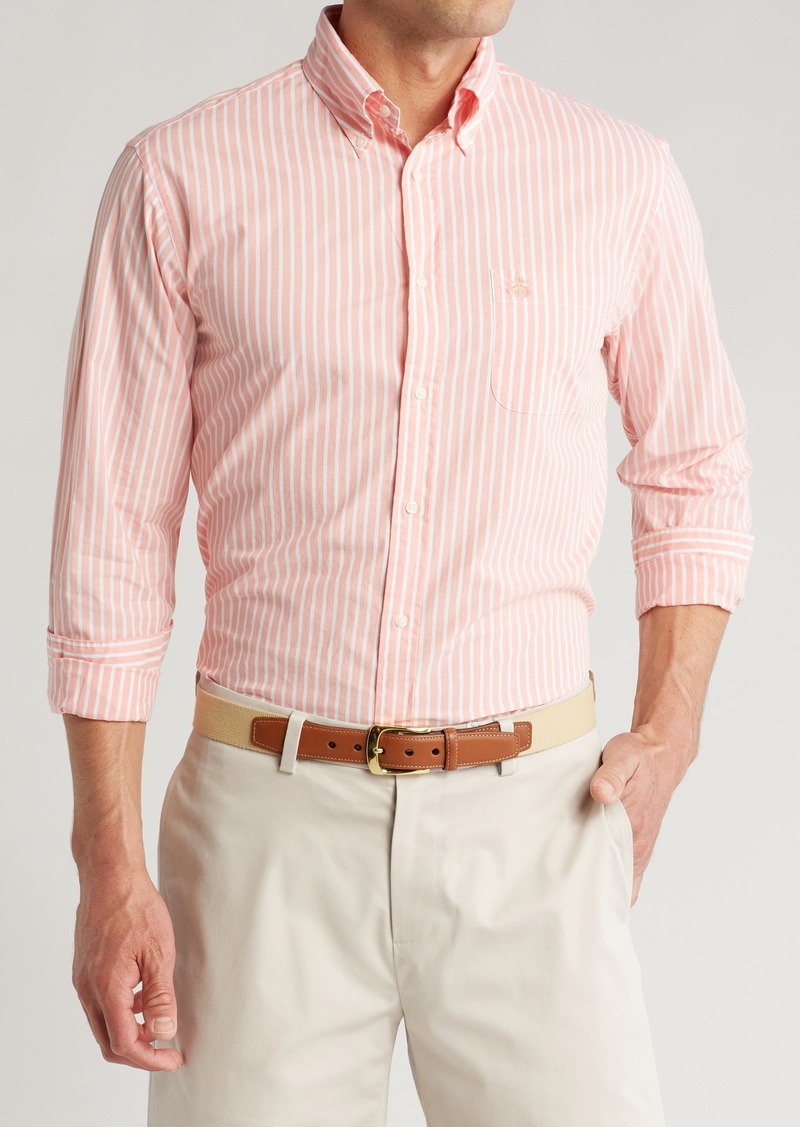 Brooks Brothers Sport Fit Bengal Stripe Cotton Button-Down Dress Shirt in Coral Bengal at Nordstrom Rack