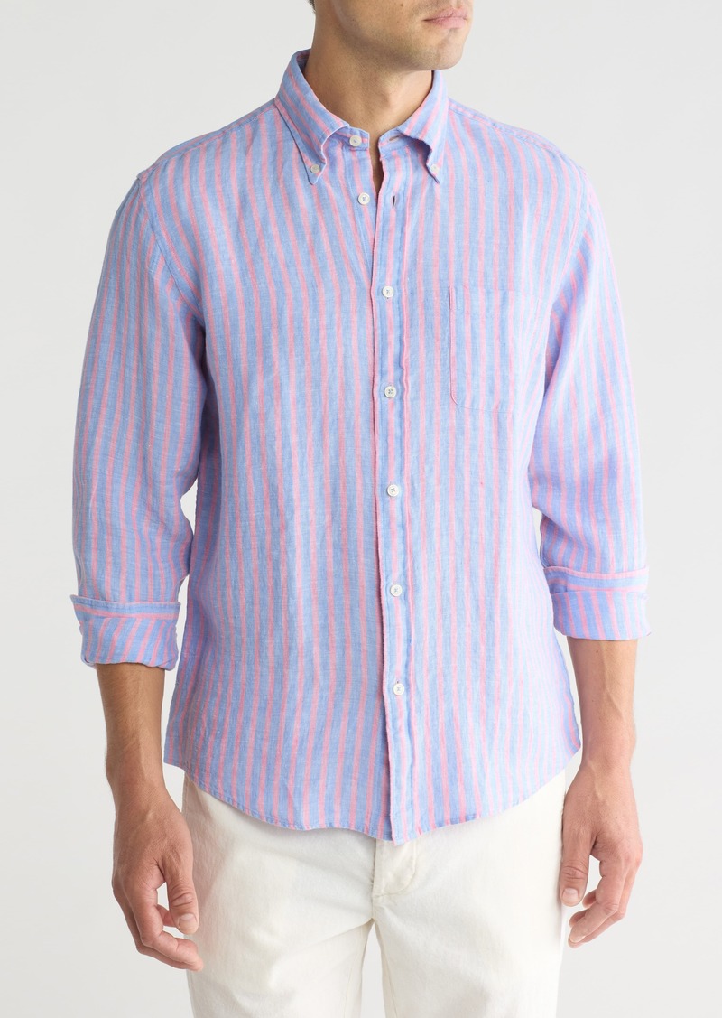 Brooks Brothers Sport Fit Novelty Plaid Linen Button-Down Shirt in Blue Red at Nordstrom Rack