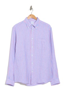 Brooks Brothers Sport Fit Novelty Plaid Linen Button-Down Shirt in Blue Red at Nordstrom Rack