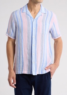 Brooks Brothers Stripe Linen Camp Shirt in White Red Blue Stripe at Nordstrom Rack