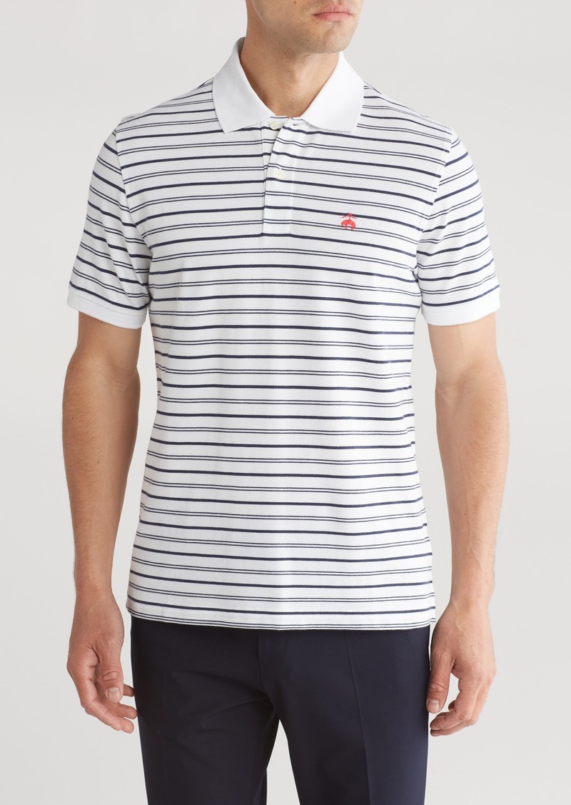 Brooks Brothers Stripe Original Fit Cotton Polo in White/Navy at Nordstrom Rack