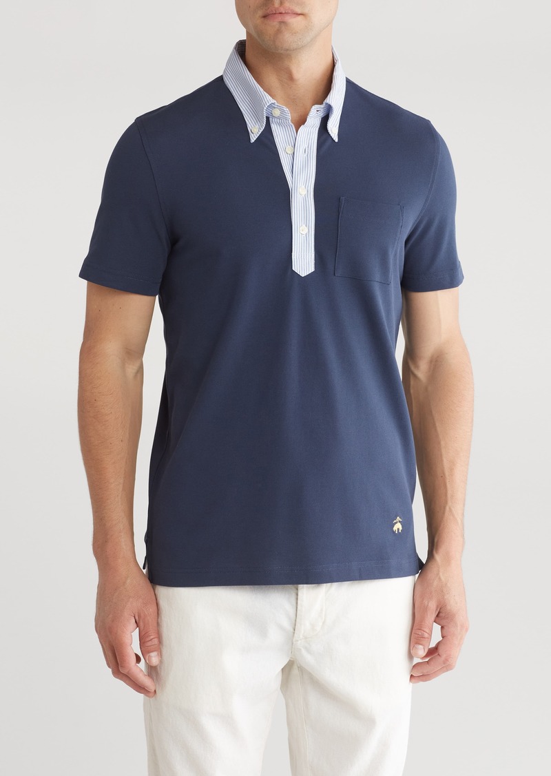 Brooks Brothers Stripe Oxford Trim Knit Polo in Mood Indigo at Nordstrom Rack