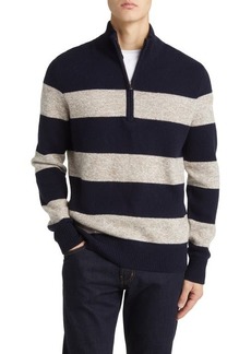 Brooks Brothers Stripe Raglan Sleeve Wool Half Zip Sweater