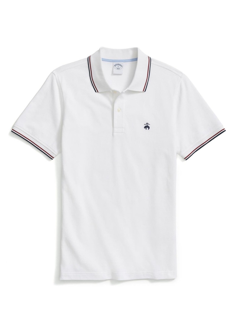 Brooks Brothers Tipped Zip Cotton Knit Piqué Polo in White at Nordstrom Rack