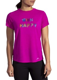 Brooks Distance Graphic Short Sleeve Tee In Heather Magenta/run Happy