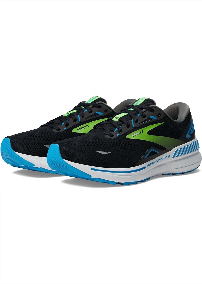 Brooks Men's Adrenaline Gts 23 Running Shoes ( D Width ) In Black/hawaiian Ocean /green