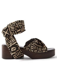 Brother Vellies - Balabou Batik-dyed Wooden Sandals - Womens - Black