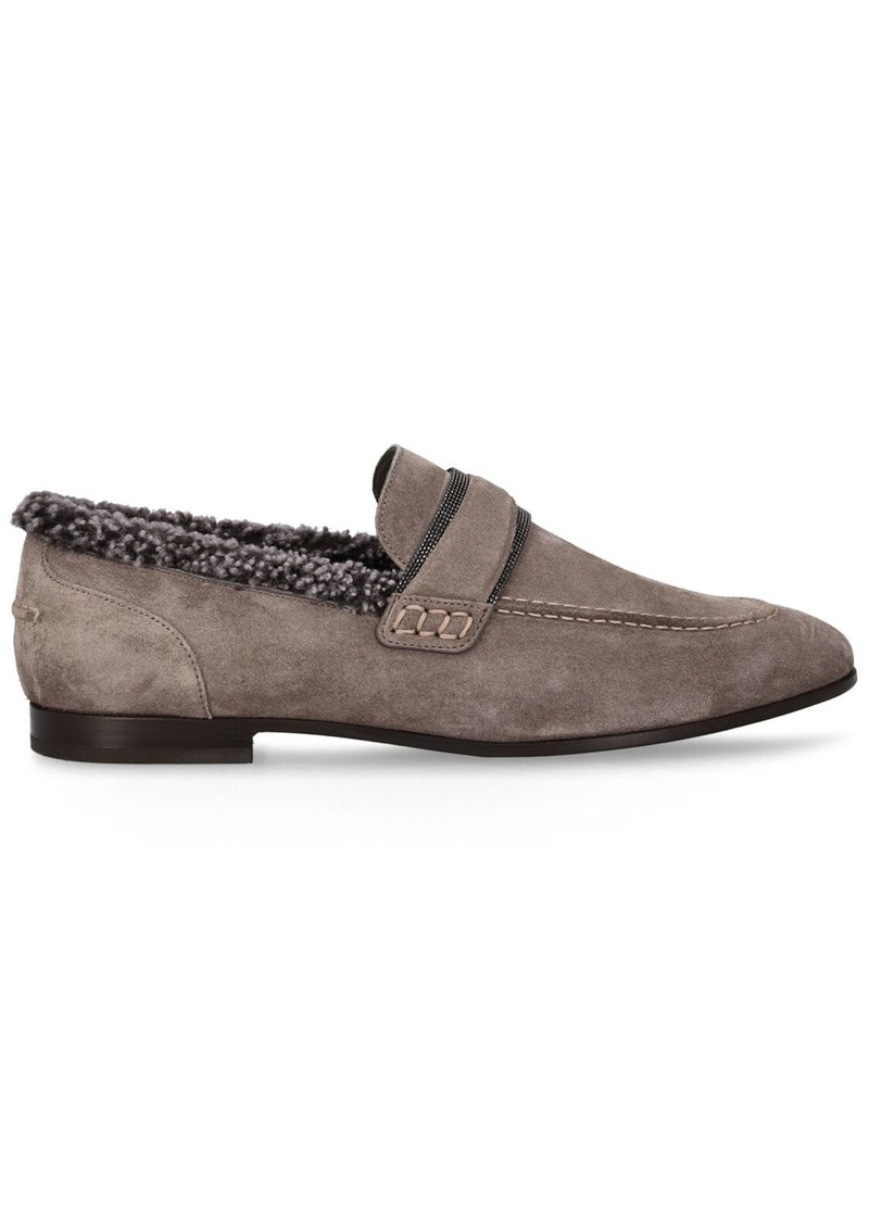 Brunello Cucinelli 10mm Suede & Shearling Loafers