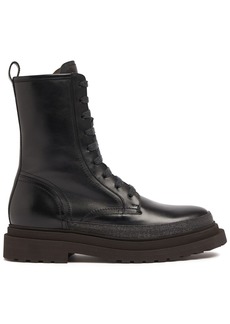 Brunello Cucinelli 30mm Leather & Crystal Combat Boots