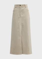 Brunello Cucinelli 5-Pocket Slit-Hem Cotton Corduroy Midi Skirt