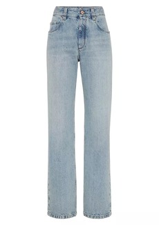 Brunello Cucinelli Authentic Denim Retro Loose Five-Pocket Jeans With Shiny Tab