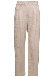 Brunello Cucinelli Beige Relaxed Pants with Belt Loops in Corduroy Woman