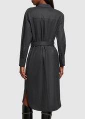 Brunello Cucinelli Belted Wool Flannel Midi Shirt Dress