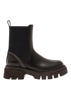 Brunello Cucinelli Black Boots with Monile Detail and Chunky Platform in Leather Woman