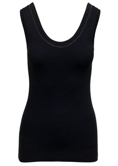 Brunello Cucinelli Black Ribbed Tank Top with Monile Detail in Stretch Cotton Woman