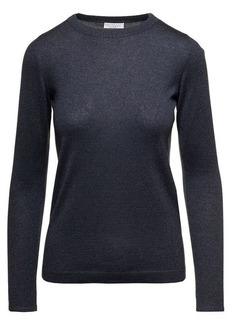 Brunello Cucinelli Blue Sweater with Lurex Detail and V Neck in Mohair Blend Woman