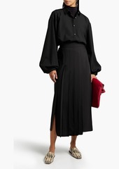 Brunello Cucinelli - Asymmetric pleated wool-blend twill midi skirt - Black - IT 38
