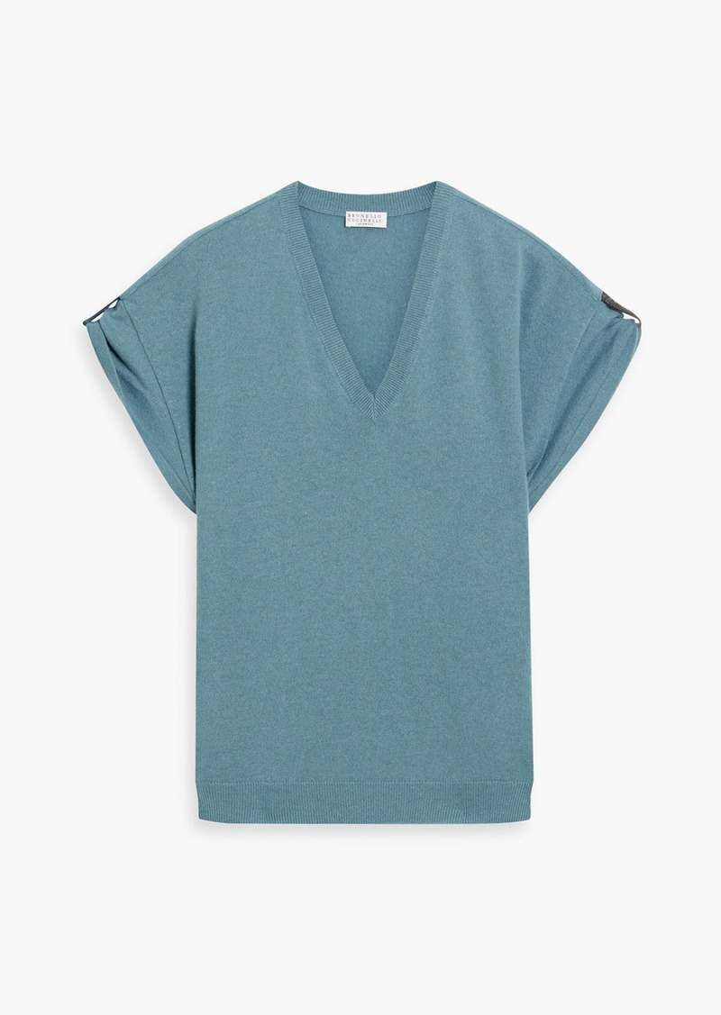 Brunello Cucinelli - Bead-embellished cashmere sweater - Blue - M