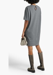 Brunello Cucinelli - Bead-embellished cutout cotton-blend jersey mini dress - Gray - M
