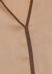 Brunello Cucinelli - Bead-embellished cutout satin top - Neutral - M