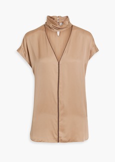 Brunello Cucinelli - Bead-embellished cutout satin top - Neutral - M