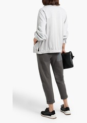 Brunello Cucinelli - Bead-embellished French cotton-terry and satin-crepe zip-up sweatshirt - Gray - M