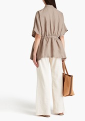 Brunello Cucinelli - Bead-embellished gathered linen and cotton-blend shirt - Neutral - M