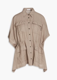 Brunello Cucinelli - Bead-embellished gathered linen and cotton-blend shirt - Neutral - M