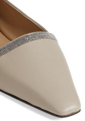 Brunello Cucinelli - Bead-embellished leather point-toe flats - Neutral - EU 39