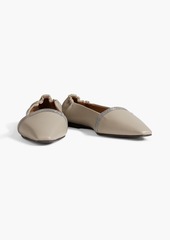 Brunello Cucinelli - Bead-embellished leather point-toe flats - Neutral - EU 39