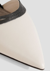 Brunello Cucinelli - Bead-embellished leather slingback point-toe flats - White - EU 37.5