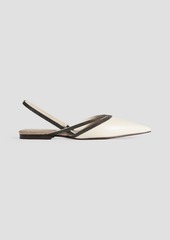 Brunello Cucinelli - Bead-embellished leather slingback point-toe flats - White - EU 37.5