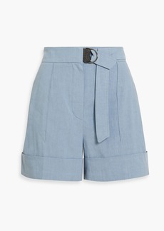 Brunello Cucinelli - Bead-embellished linen-blend shorts - Blue - IT 38