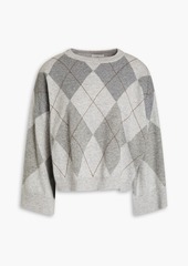 Brunello Cucinelli - Bead-embellished metallic argyle cashmere sweater - Gray - M