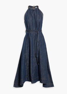 Brunello Cucinelli - Bead-embellished metallic denim midi dress - Blue - M