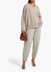 Brunello Cucinelli - Bead-embellished metallic ribbed cashmere-blend sweater - Neutral - M